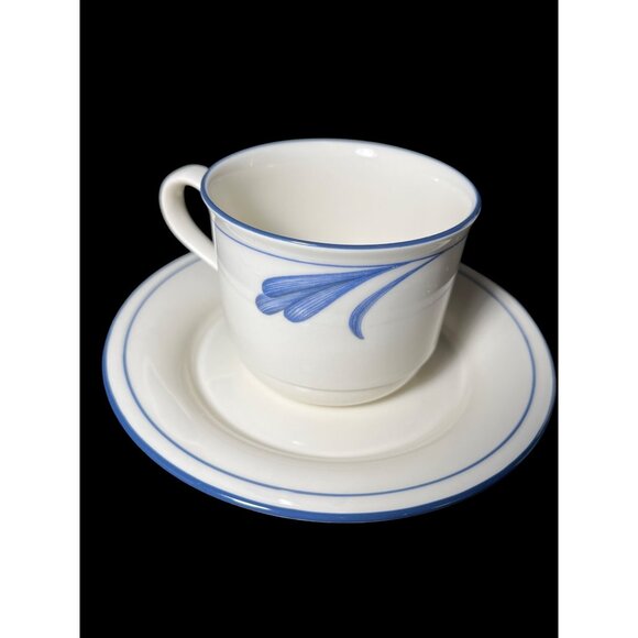 New Lenox Chinastone Blue Brushstrokes Vintage Coffee Tea Cups & Saucers, 6 sets - Picture 8 of 9